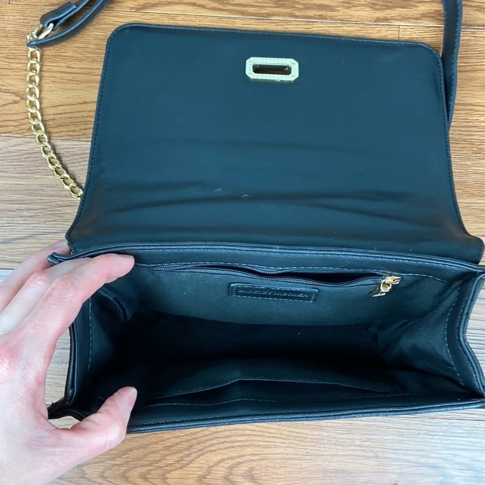 Badgley Mischka Quilted Studded Black Vegan Leather Cross Body Bag
